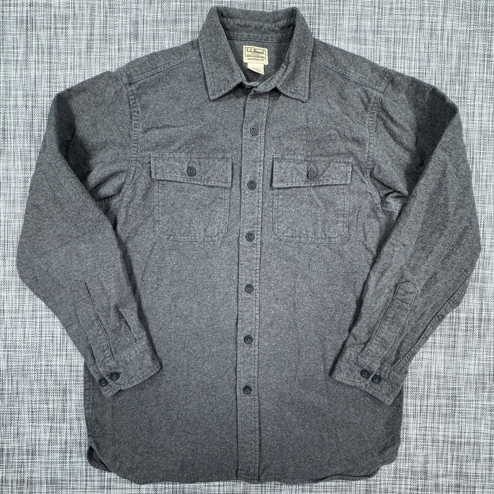 LL Bean Mens Medium Chamois Shirt Traditional Fit Charcoal Cotton Long Sleeve